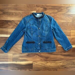 Chico’s Collarless Denim Jacket with Black Lining Accents size Medium (Chico 2)